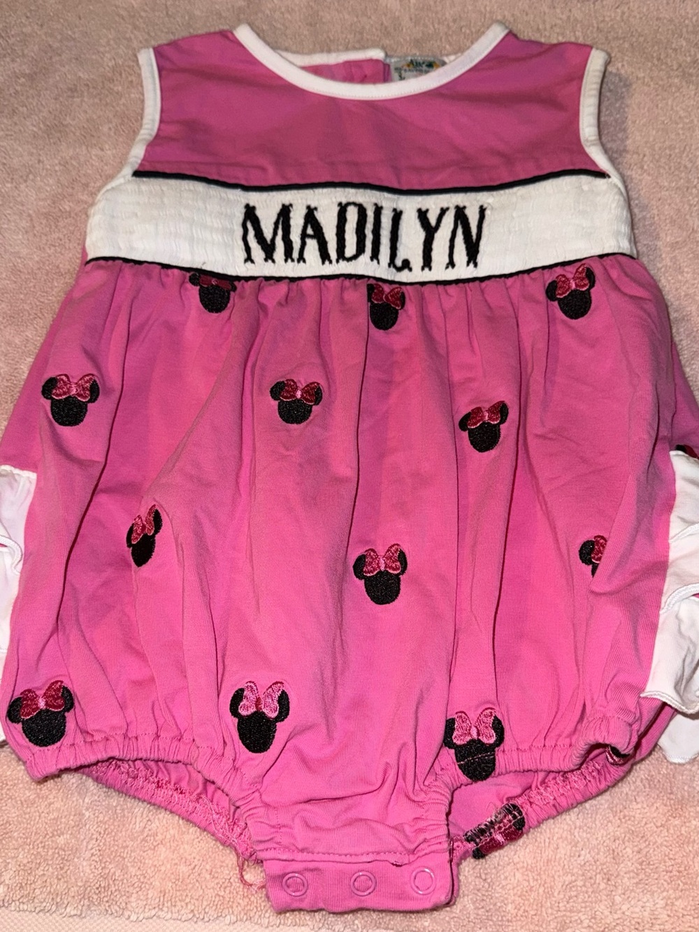 Saving Grace Smocks Baby Girls Size 24 months Minnie Mouse Madilyn Bubble Romper